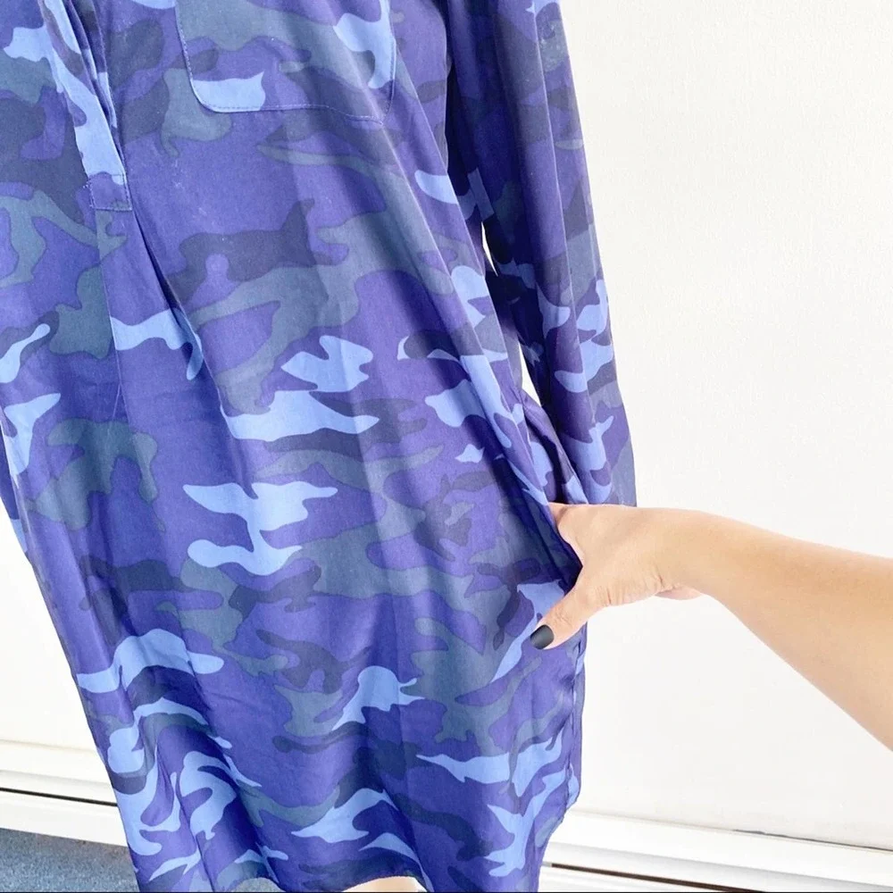 GAP Blue Camo Shirt Shift Dress pockets front S - Picture 6 of 11